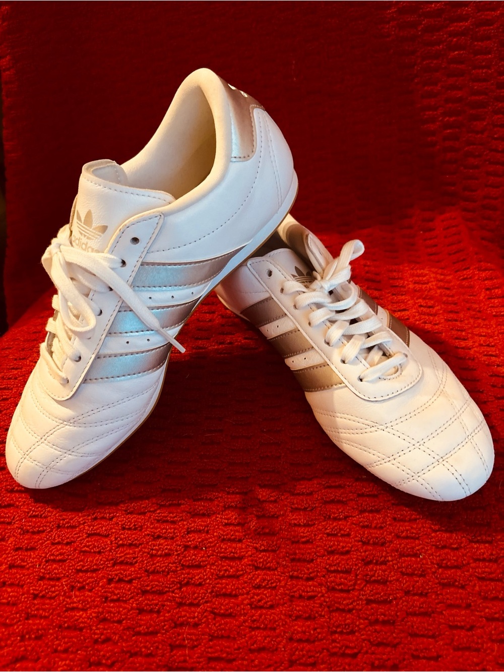adidas White Sneakers with Silver Stripes